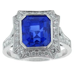 Burma Not Heat Sapphire and Diamond Ring