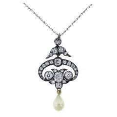 Natural Pearl and Diamond Lavaliere