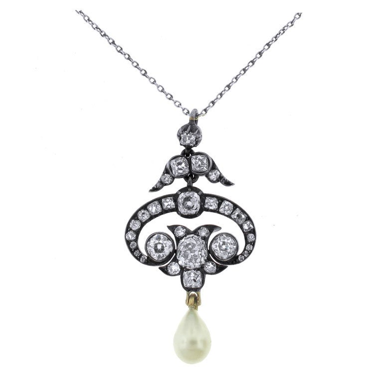 Natural Pearl and Diamond Lavaliere