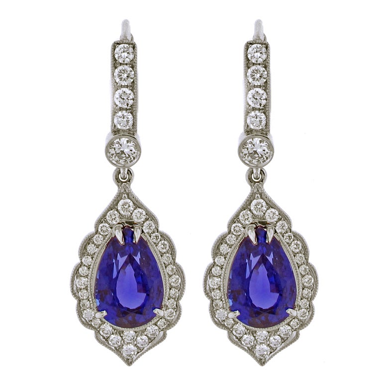 Exceptional Tanzanite and Diamond Earrings For Sale