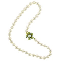 Tiffany & Co. Pearl Necklace with Yellow and White diamond clasp 4