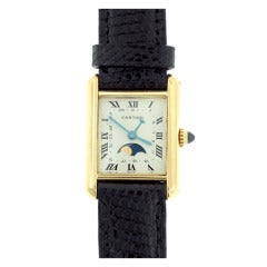 Cartier Lady's Yellow Gold Tank Calendar Moon-Phase Wristwatch