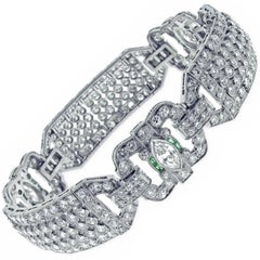 Antique Diamond and Emerald Art Deco Wide Bracelet