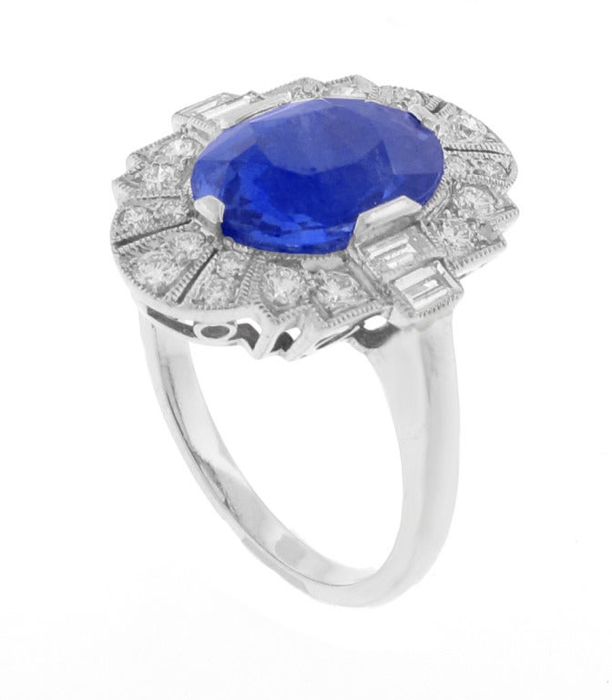 This magnificent Gem five carat sapphire is from Ceylon (Sri Lanka). A GRS (Gem Research) Swisslab report states the sapphire shows no indication of enhancements heat treatment. AGL Laboratory further states the sapphire is from Ceylon and has no