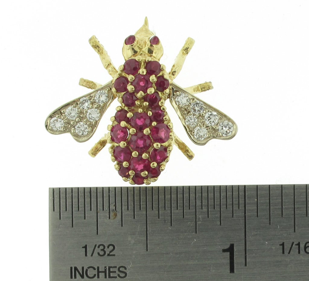 Contemporary Rosenthal  Diamond Ruby Gold Gemstone Bee Brooch 