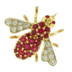 Rosenthal  Diamond Ruby Gold Gemstone Bee Brooch 