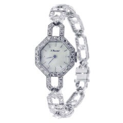 Art Deco Lady's Platinum and Diamond Octagonal Bracelet Watch 10
