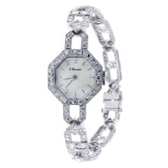 Montre bracelet octogonale Art Déco en platine et diamants pour femme