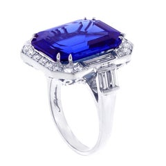 Emerald Cut Tanzanite and Diamond Ring