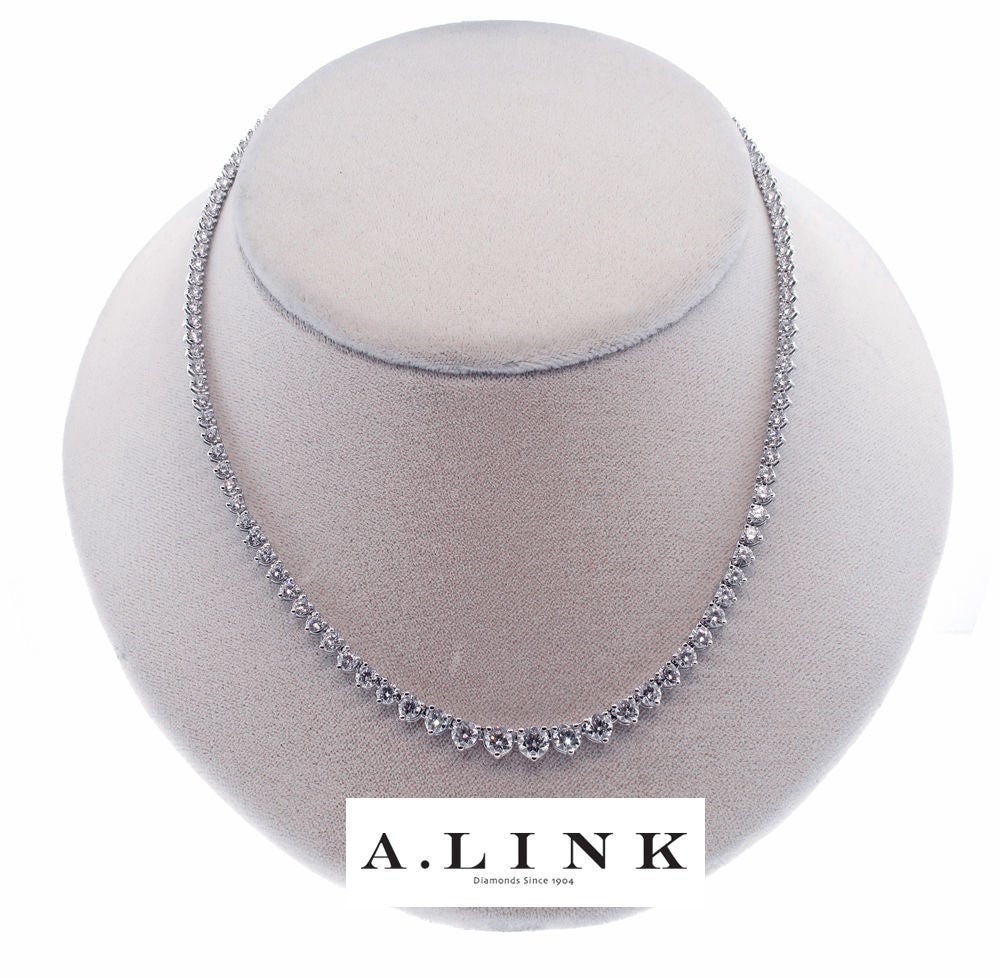 Stunning classic graduated Diamond Riviera Necklace designed by A Link  & Co. The necklace features 115 shimmering diamonds weighing 9.97 carats. The diamonds are ‘G “ color and “VS” clarity.  The quality of an A. Link diamond is immediately
