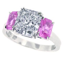Radiant Cut Diamond And Pink Sapphire Ring