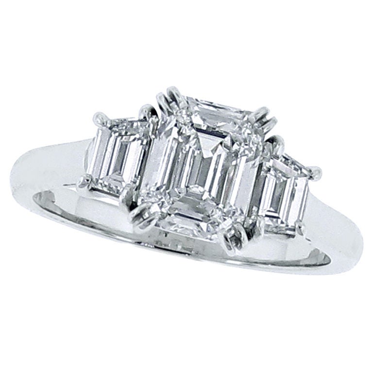 Emerald Cut Diamond Platinum Ring.