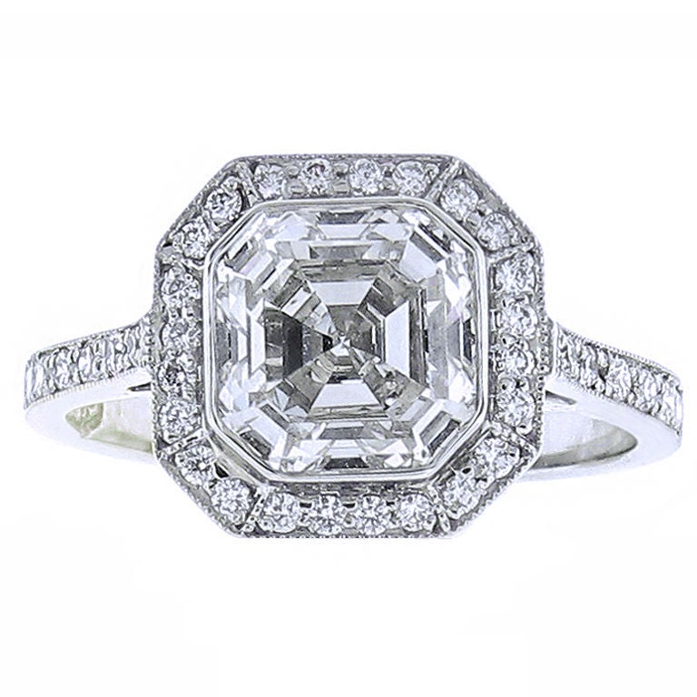 Asscher Cut Diamond Ring. For Sale