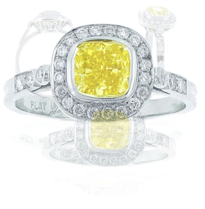 Women's Cushion Cut Fancy Intense Yellow Diamond Ring