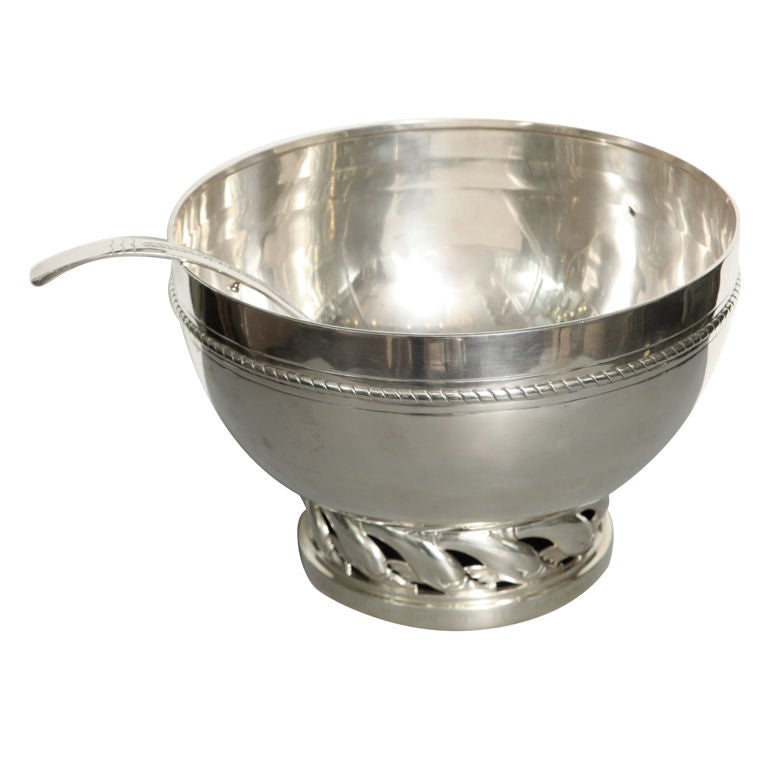 Art Deco Tiffany and Co punch bowl and ladle with dolphins base For Sale