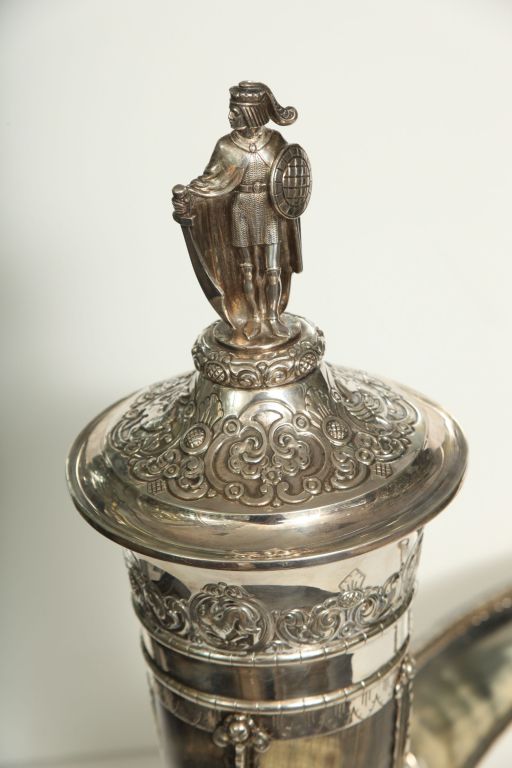 Large drinking silver and horn vessel
