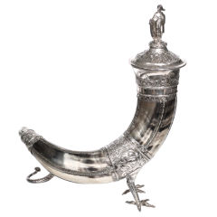 Antique Unusual  silver  viking  drinking horn and cover