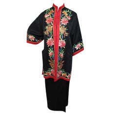 Retro Rare Yamamoto Kansai 2pc Black Embroidered Kimono Skirtset