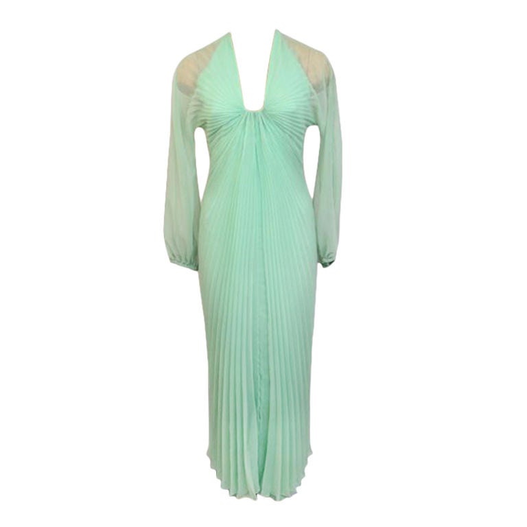 TRAVILLA Green Pleated Gown For Sale