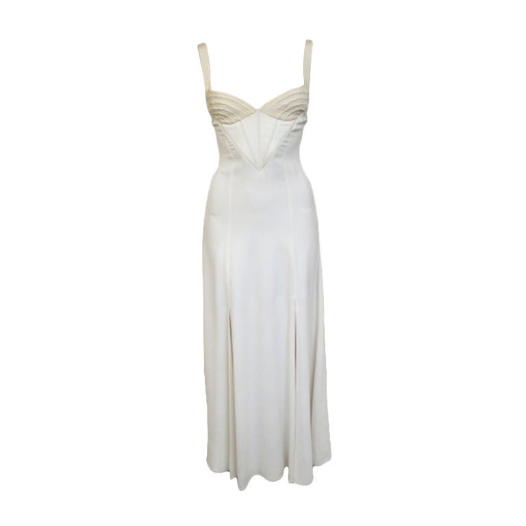 GIANNI VERSACE COUTURE Off White Double Front Split Dress For Sale