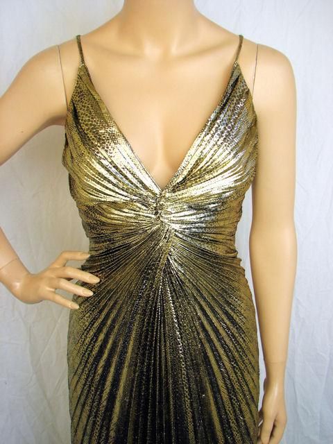 Women's TRAVILLA Metallic Gold Pleated Goddess Gown For Sale
