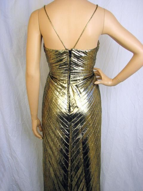 TRAVILLA Metallic Gold Pleated Goddess Gown For Sale 3