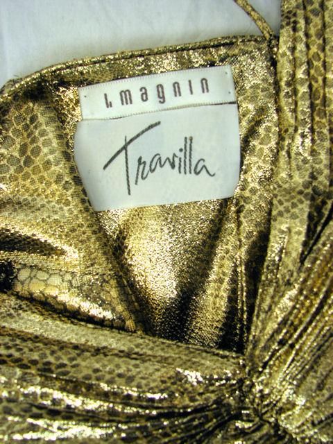 TRAVILLA Metallic Gold Pleated Goddess Gown For Sale 4