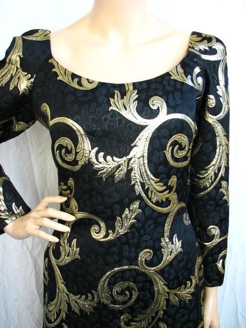 Arnold Scaasi Black Jacquard & Gold Brocade Dress