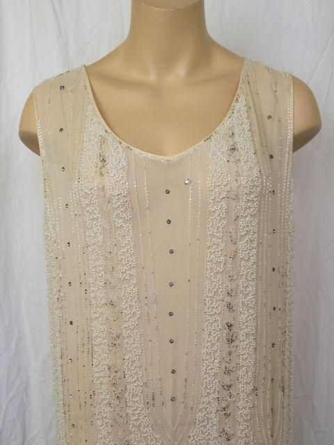 Women's 1920's Ivory Silk Beads & Rhinestone  Carwash Hem Flapper Dress For Sale