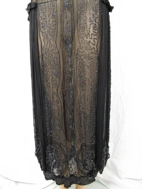 1920's Black Sheer Silk & Glass Beads Flapper Dress For Sale 2