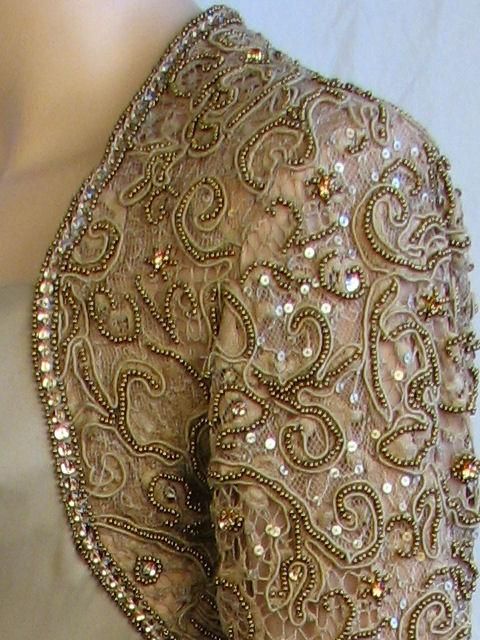 Women's NOLAN MILLER COUTURE Beads & Rhinestone Taupe Gown For Sale
