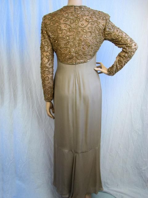 NOLAN MILLER COUTURE Beads & Rhinestone Taupe Gown For Sale 2
