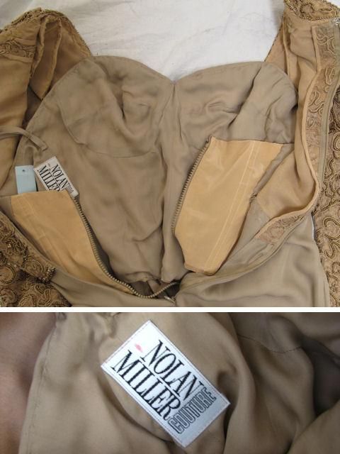 NOLAN MILLER COUTURE Beads & Rhinestone Taupe Gown For Sale 3