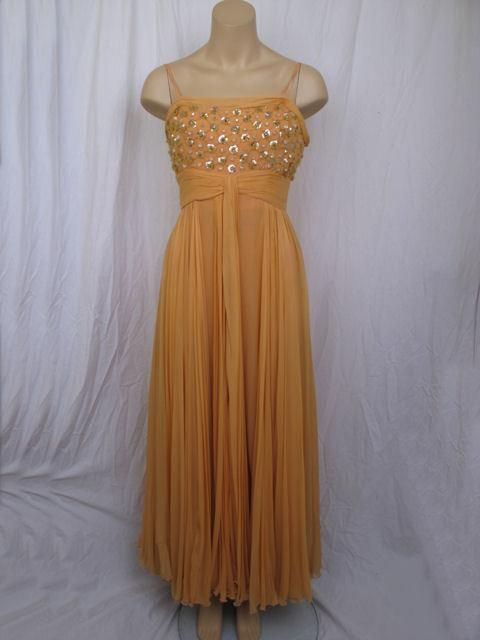 VALENTINO Peach Embellished Bodice Silk Chiffon Dress