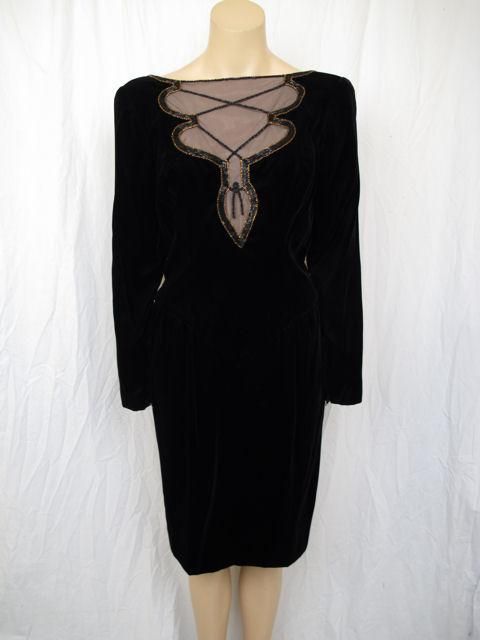 BOB MACKIE Black Velvet Nude Bodice Dress