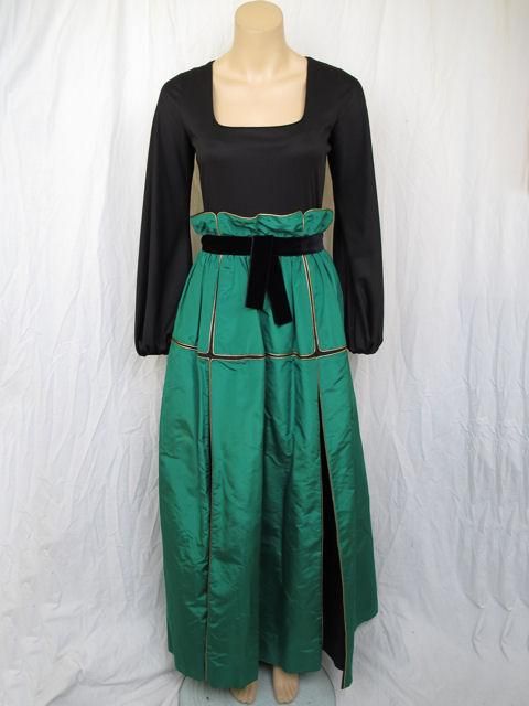 TRAVILLA Blk & Green Panel Paper Bag Waist Dress