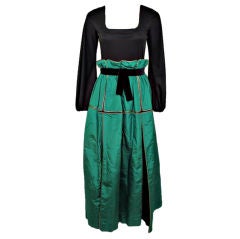 Vintage TRAVILLA Blk & Green Panel Paper Bag Waist Dress