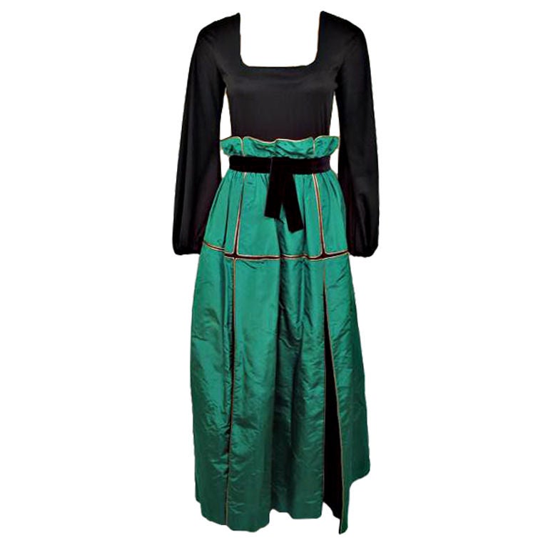 TRAVILLA Blk 
Green Panel Paper Bag Waist Dress For Sale