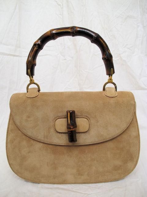 GUCCI Tan Suede Bamboo Handle Bag