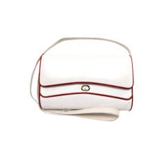 Retro GUCCI White Leather & Red Piping Bag