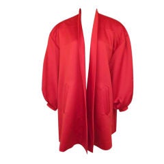 VICTOR COSTA Red Puff Sleeve Swing Coat