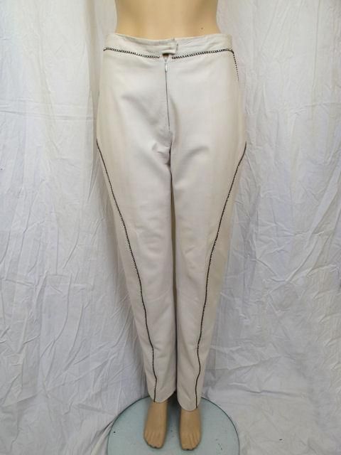 Here are these Gianni Versace off white leather pants.

* They're beautifully embellished in rhinestones throughout.
* They're fully lined with a zipper in front.
* They're in excellent condition.
* They're marked a size 44 but please refer to
