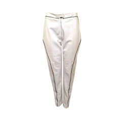 GIANNI VERSACE Off White Rhinestone Embellished Leather Pants
