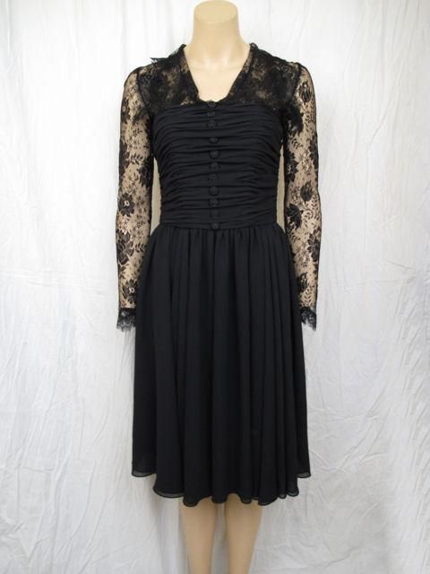 NINA RICCI HAUTE Couture Blk Illusion Chantilly Lace Dress