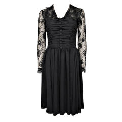 NINA RICCI HAUTE Couture Blk Illusion Chantilly Lace Dress