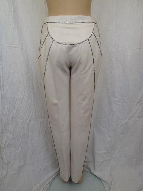 GIANNI VERSACE Off White Rhinestone Embellished Leather Pants 1