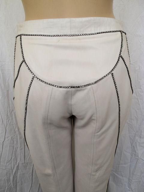 GIANNI VERSACE Off White Rhinestone Embellished Leather Pants 2