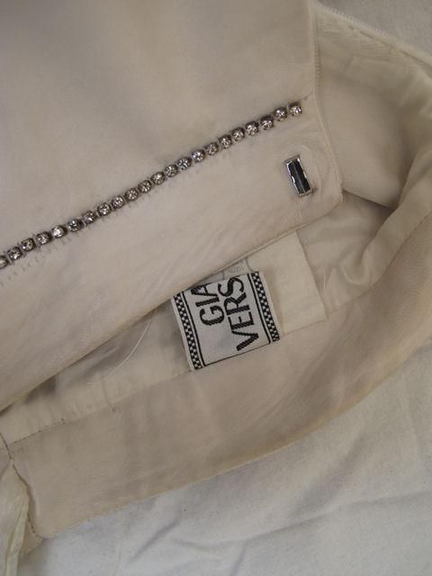 GIANNI VERSACE Off White Rhinestone Embellished Leather Pants 3