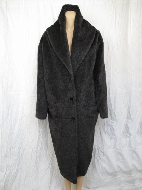 Here is a super stylish gray alpaca coat from Romeo Gigli.

* The huge shawl collar can be worn as a hood.
* It closes with 3 buttons & has two pockets with one additional pocket inside.
* It's marked a size 40 but please refer to the