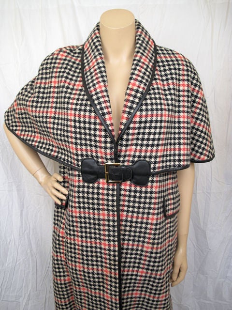 Women's BONNIE CASHIN Red/Blk/Cream Plaid Caped Coat For Sale